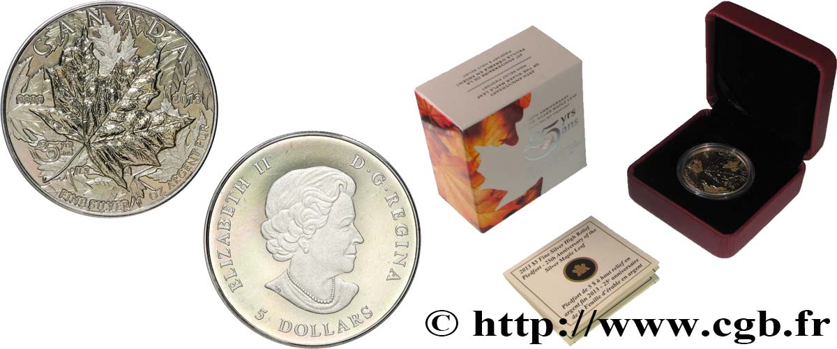 CANADA Piefort 5 Dollars 25e anniversaire Mapple Leaf 2013  MS 