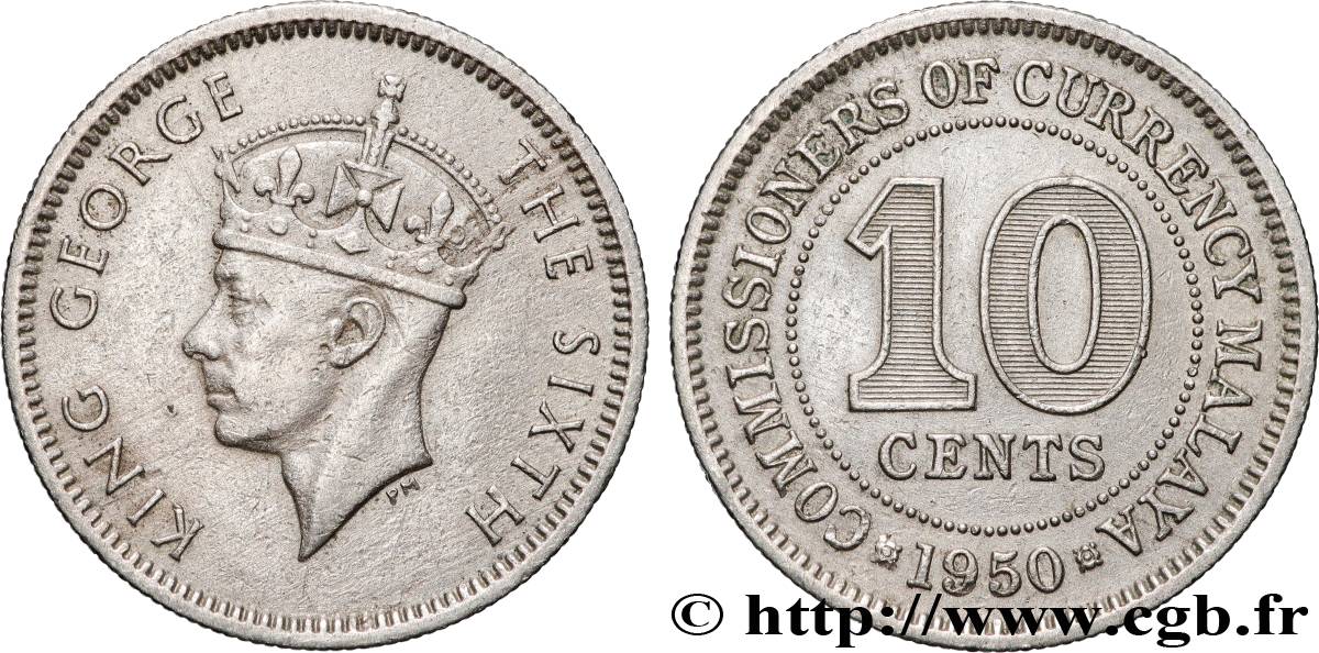 MALAYSIA 10 Cents Commission Monétaire de Malaisie Georges VI 1950  AU 