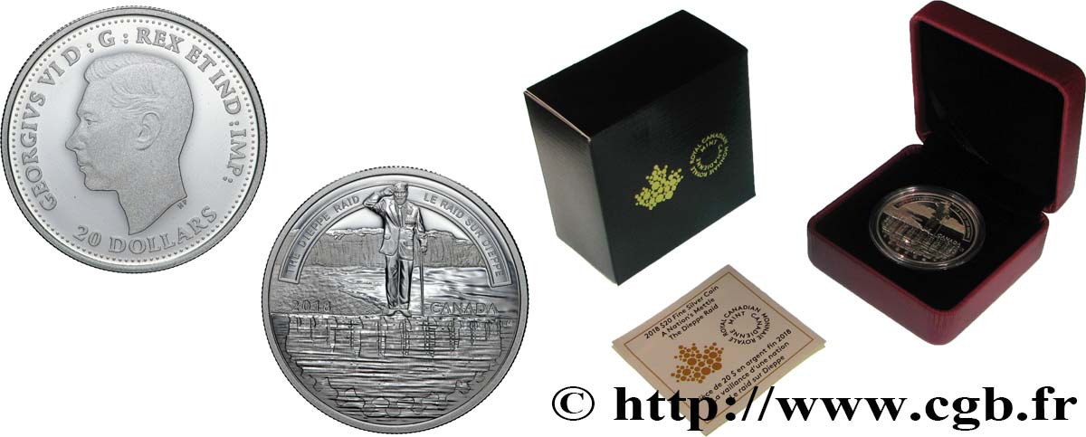 CANADA 20 Dollars Proof Raid sur Dieppe 2018 Ottawa MS 