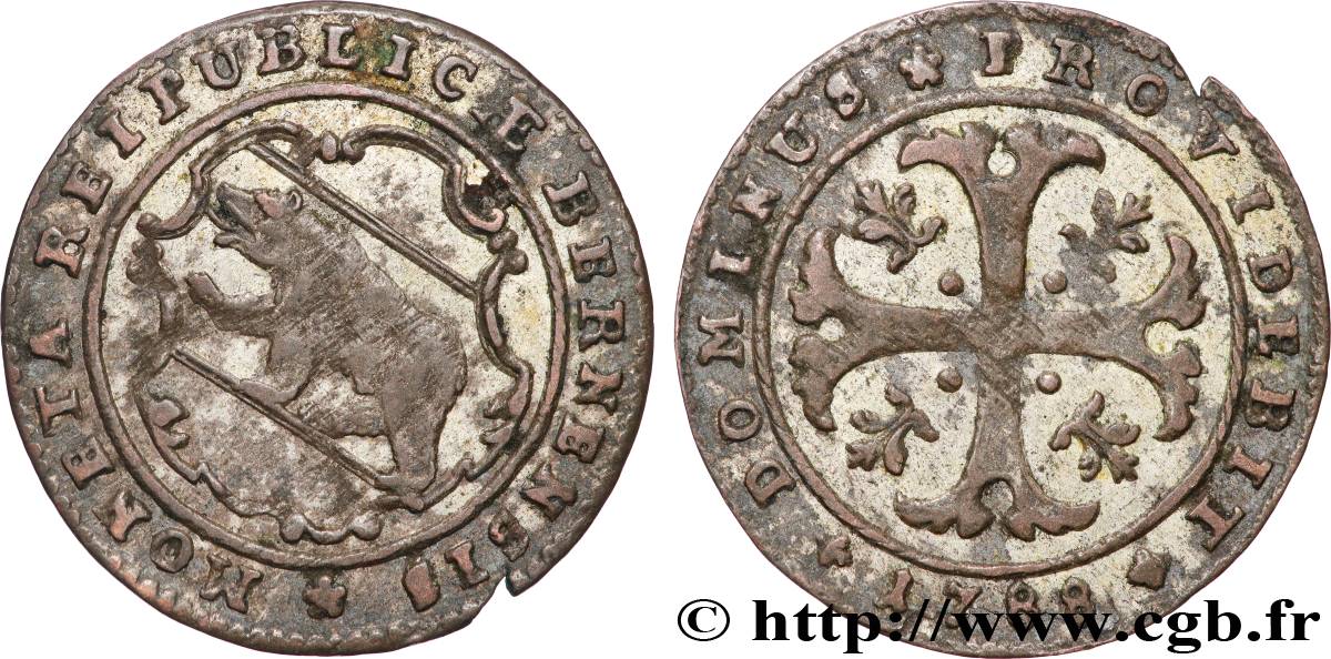 SWITZERLAND - CANTON OF BERN 1/2 Batzen 1788  VF 