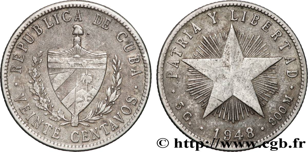 CUBA 20 Centavos emblème / étoile 1948  AU 