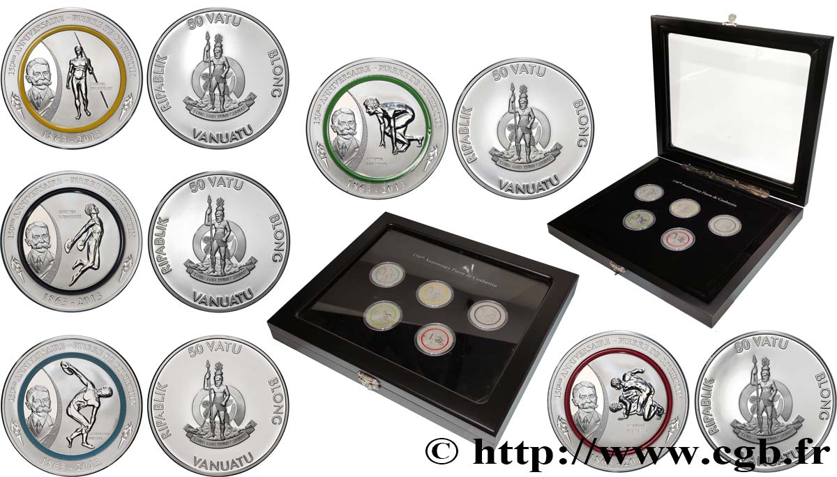 VANUATU Coffret 5 x 50 Vatu Pierre de Coubertin Jeux Olympiques 2013  FDC 