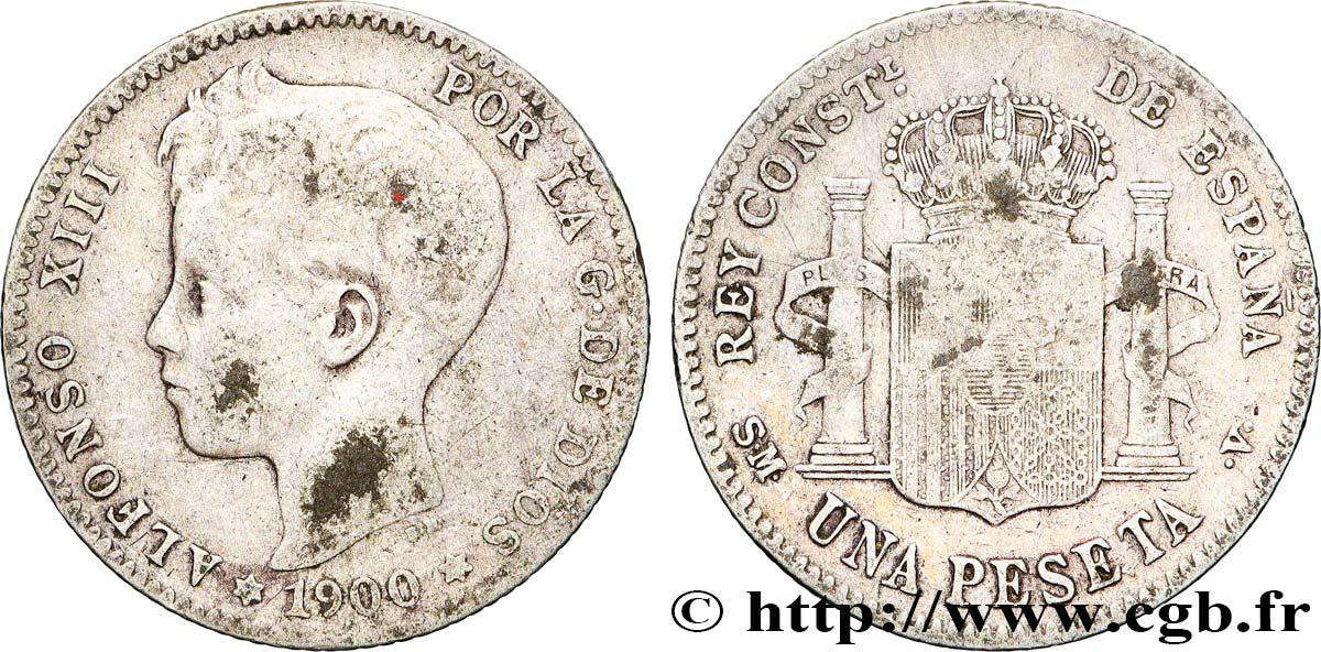 SPAGNA 1 Peseta Alphonse XIII 3e type 1900 Madrid MB 