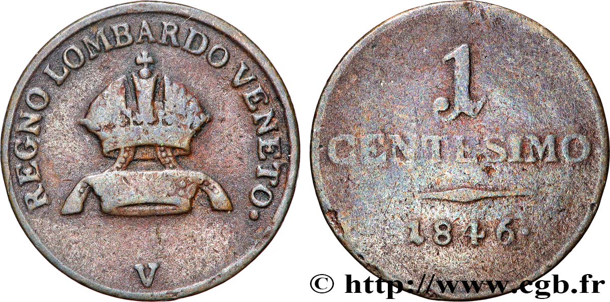 ITALIA - LOMBARDIA-VENETO 1 Centesimo Lombardie-Vénitie, aigle bicéphale 1846 Milan - M MB 