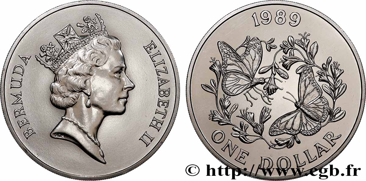 BERMUDA 1 Dollar Proof Papillons 1989  MS 