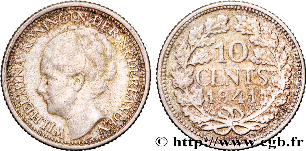 NETHERLANDS 10 Cents Wilhelmine 1941 Utrecht XF 