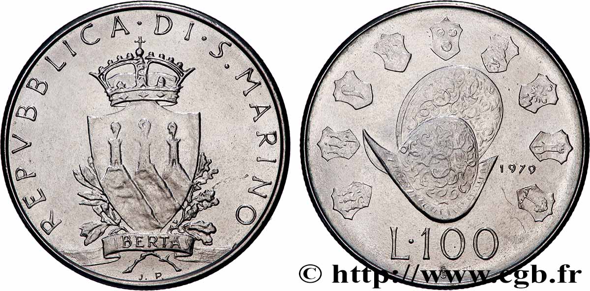 SAN MARINO 100 Lire armes / casque et écus 1979 Rome MS 