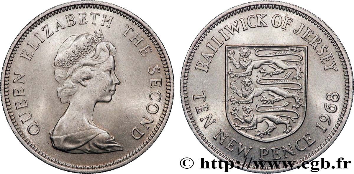 JERSEY 10 New Pence Elisabeth II 1968 Londres VZ 