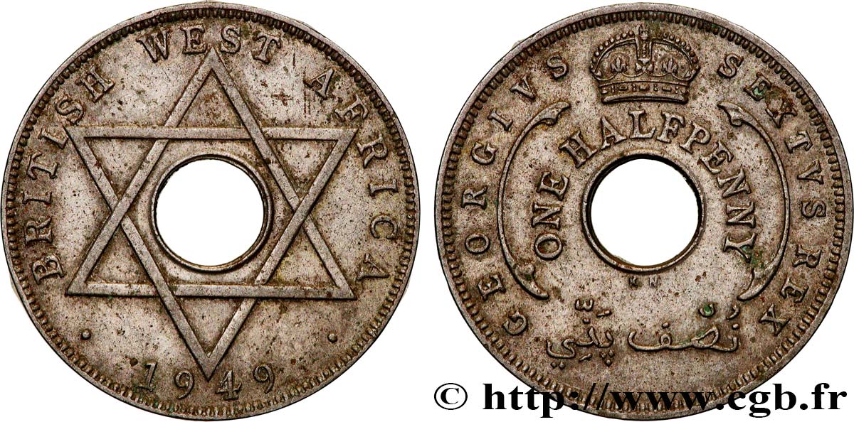 AFRIQUE OCCIDENTALE BRITANNIQUE 1/2 Penny Georges VI 1949 Kings Norton TTB+ 