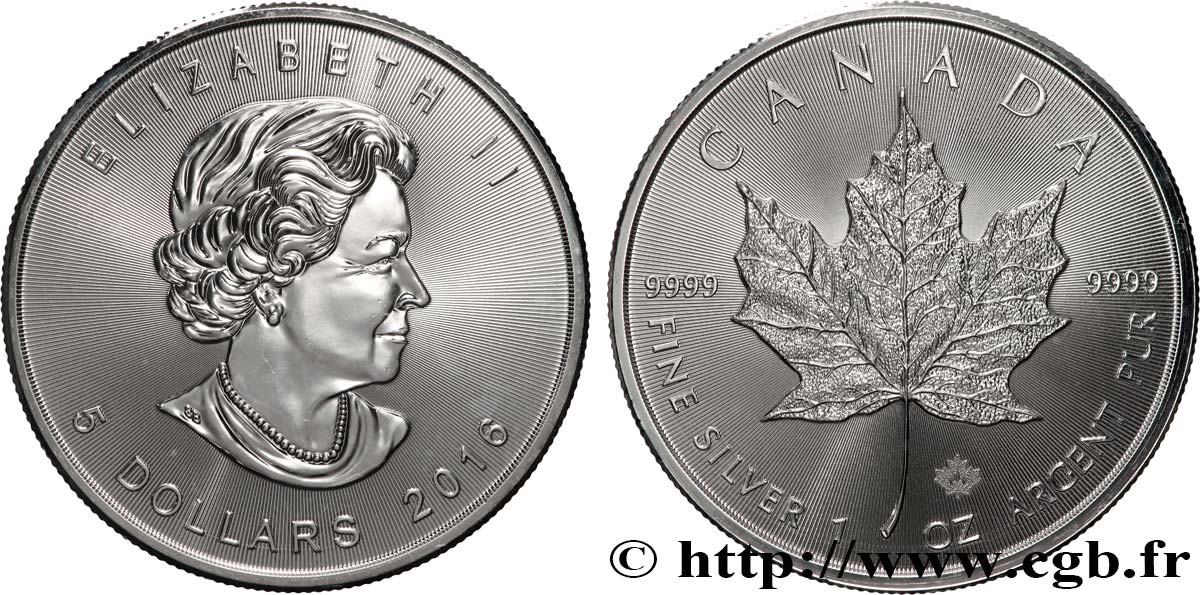 SILVER INVESTMENT 5 Dollars (1 once) 2016  MS 