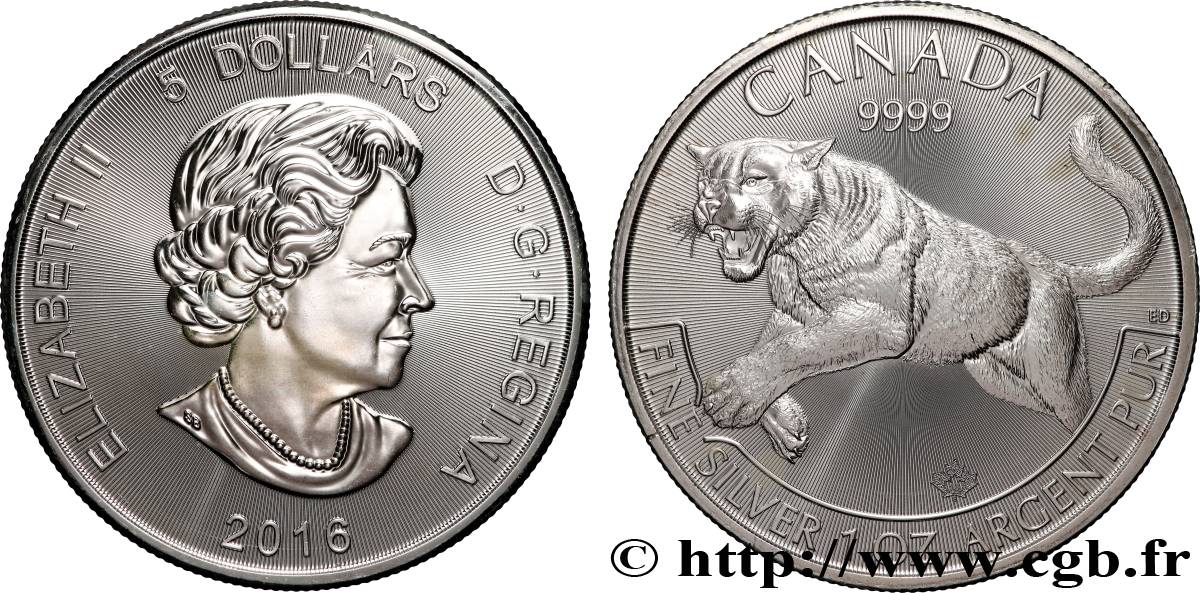 SILVER INVESTMENT 5 Dollars Proof Tigre 2016  MS 