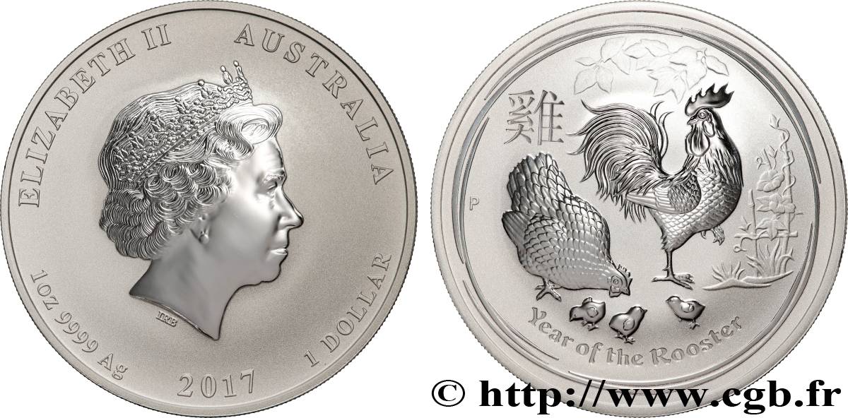 SILVER INVESTMENT 1 Dollar Proof année du coq 2017 Perth MS 