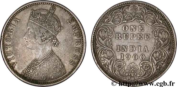 INDES BRITANNIQUES 1 Roupie Victoria  1900  Bombay TTB+ 