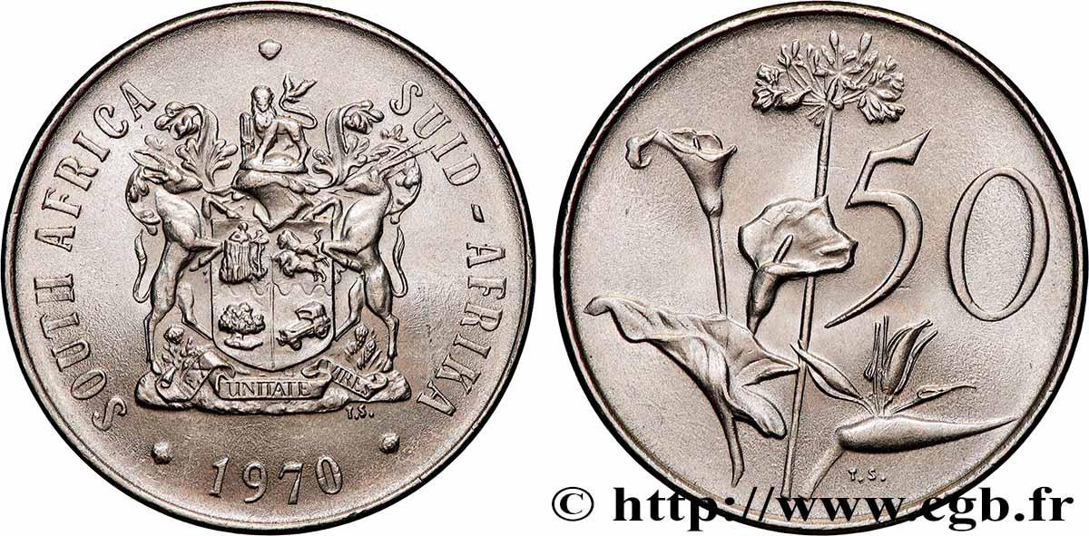 SOUTH AFRICA 50 Cents
 1970 Pretoria AU 