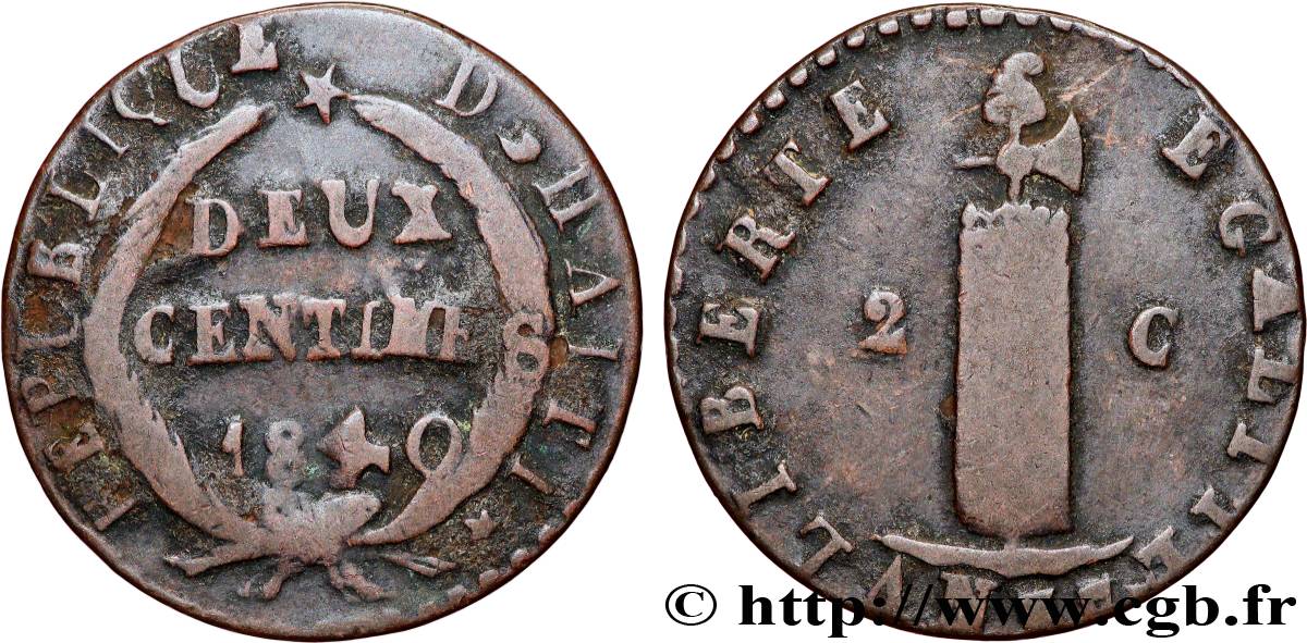 HAÏTI 2 Centimes faisceau, an 37 1840  TB 
