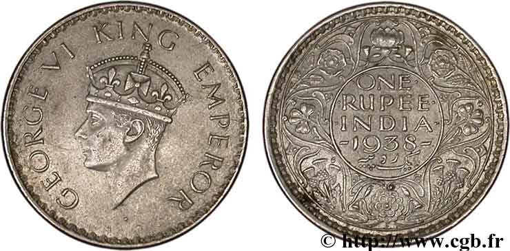 INDIA BRITÁNICA 1 Rupee (Roupie) Georges VI 1938  Bombay MBC 