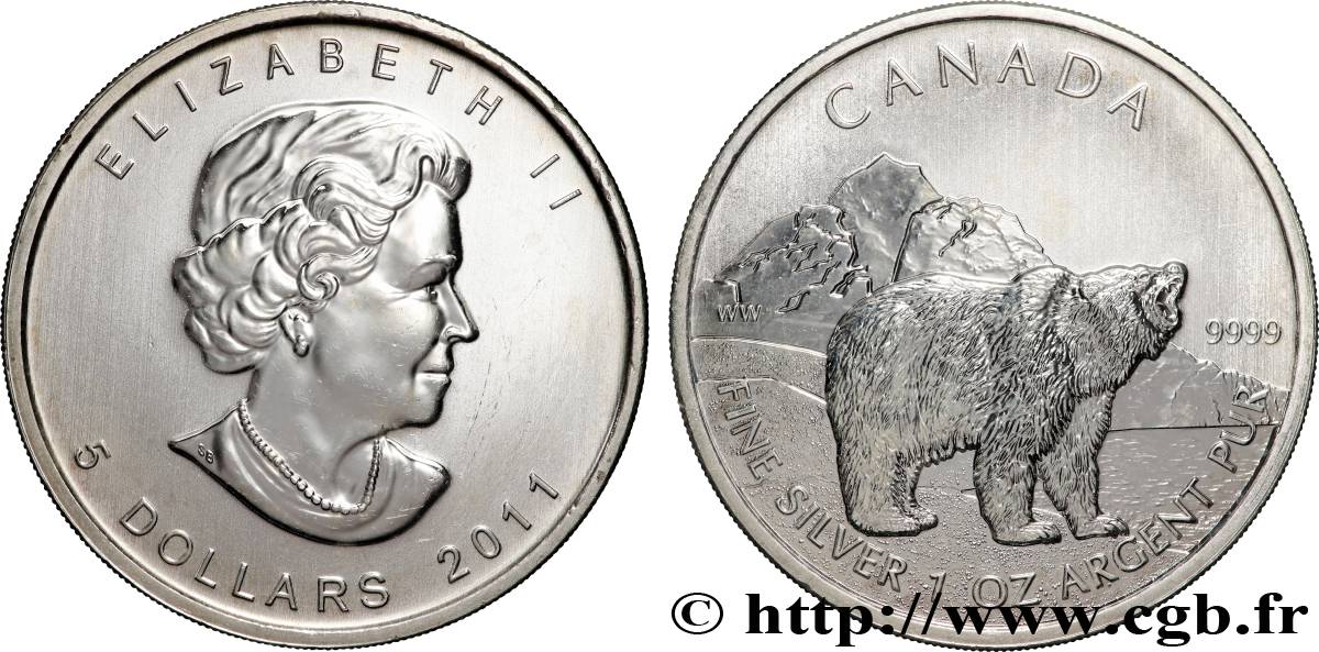 SILVER INVESTMENT 1 Oz - 5 Dollars Ours 2011  MS 