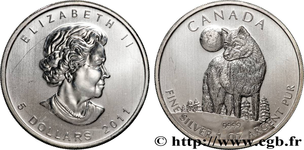 SILVER INVESTMENT 5 Dollars Loup 2011  MS 