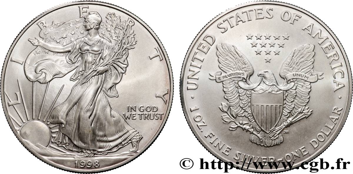 ARGENTO INVESTIMENTO 1 Dollar Silver Eagle 1998 Philadelphie MS 
