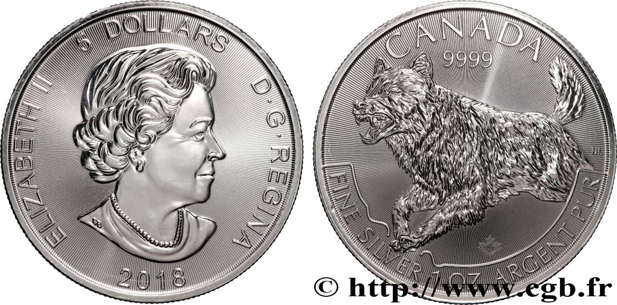 SILVER INVESTMENT 1 Oz - 5 Dollars Loup 2018  MS 