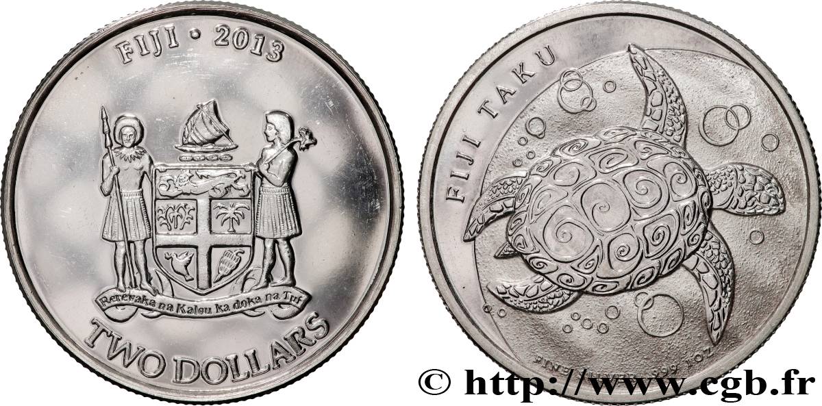 SILVER INVESTMENT 1 Oz - 2 Dollars Proof Tortue 2013  MS 