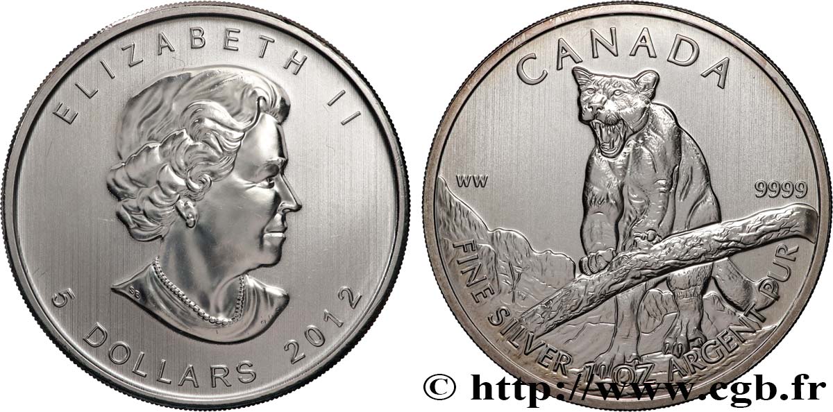 PLATA INVERSIÓN 1 Oz - 5 Dollars Proof cougar 2012  SC 