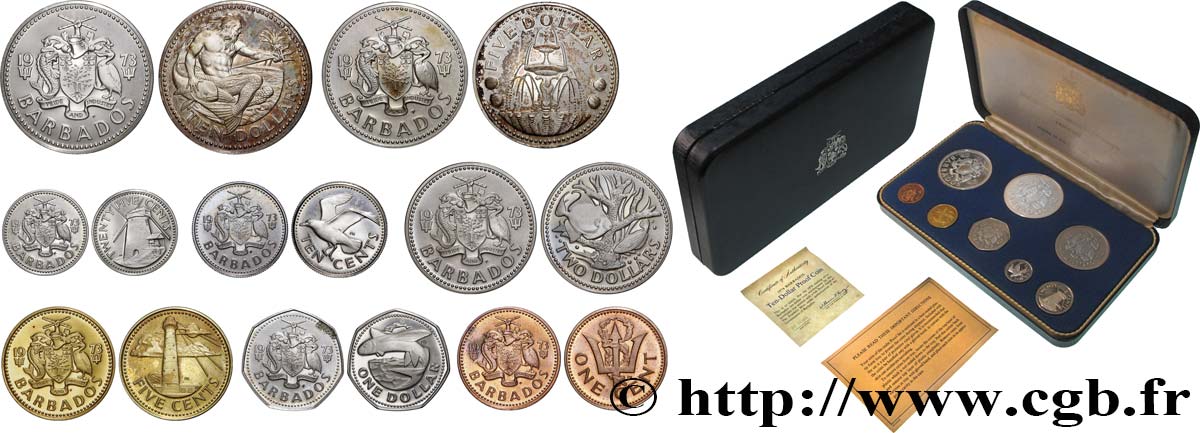 BARBADOS Série Proof 8 monnaies 1974 Franklin Mint ST 