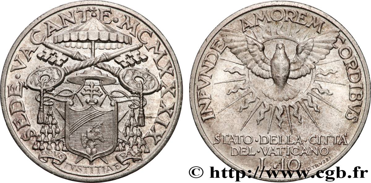 VATICAN ET ÉTATS PONTIFICAUX 10 Lire Sede Vacante 1939 Rome SPL 