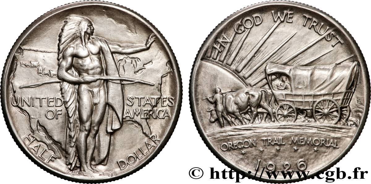 ÉTATS-UNIS D AMÉRIQUE 1/2 Dollar Oregon Trail Memorial 1926 Philadelphie SUP 