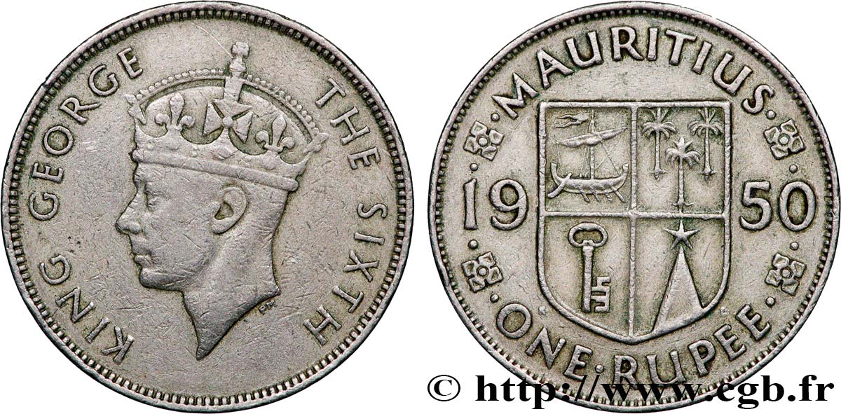MAURITIUS 1 Rupee (Roupie) roi Georges VI 1950 Londres XF 