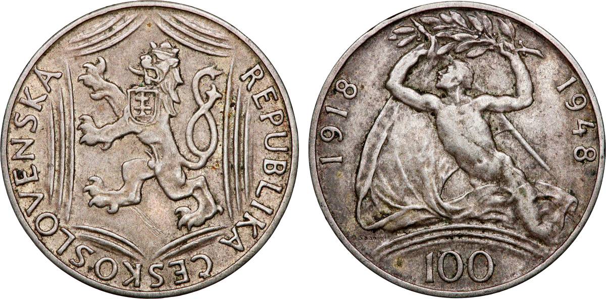 TSCHECHOSLOWAKEI 100 Korun 30e anniversaire de l’Indépendance 1948  fVZ 