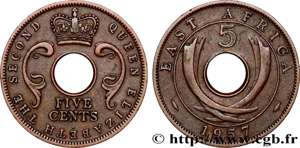 BRITISCH-OSTAFRIKA 5 Cents Élisabeth II 1957 Heaton SS 