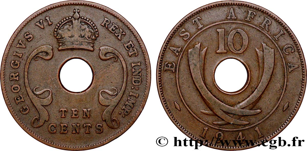BRITISCH-OSTAFRIKA 10 Cents frappe au nom de Georges VI 1941 Londres SS 