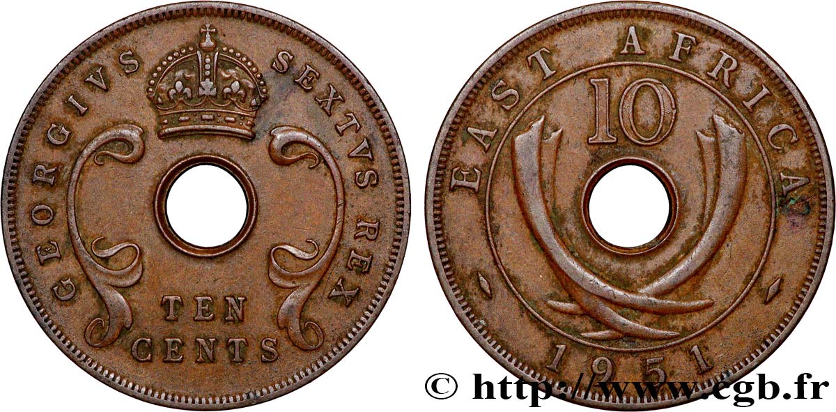 BRITISCH-OSTAFRIKA 10 Cents Georges VI 1951 Londres SS 