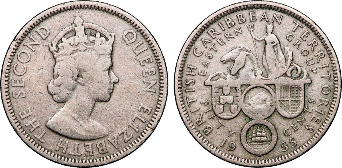 BRITISH CARIBBEAN TERRITORIES 50 Cents Elisabeth II 1955 Londres VF 