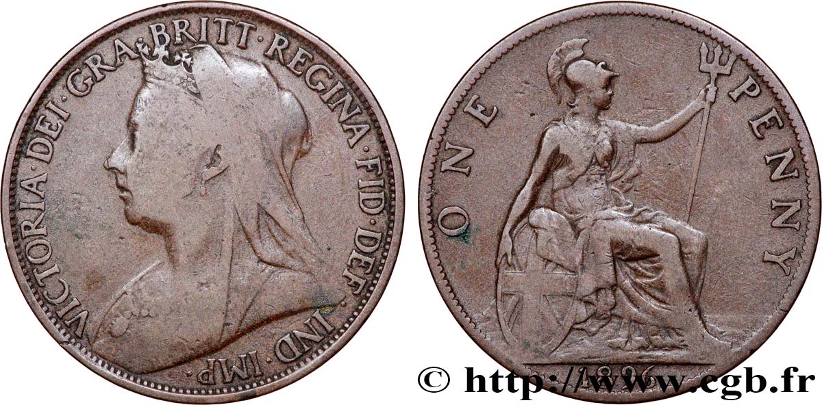 ROYAUME-UNI 1 Penny Victoria “old head” 1896 Londres TB 