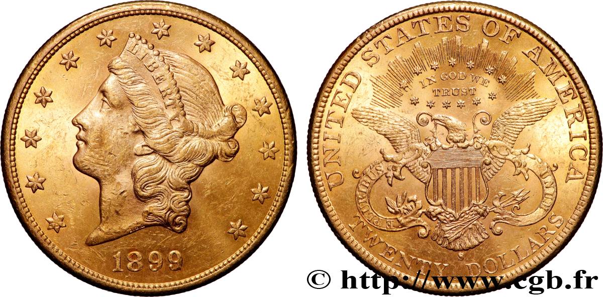 OR, PALLADIUM ET PLATINE INVESTISSEMENT 20 Dollars  Liberty  1899 San Francisco TTB+ 