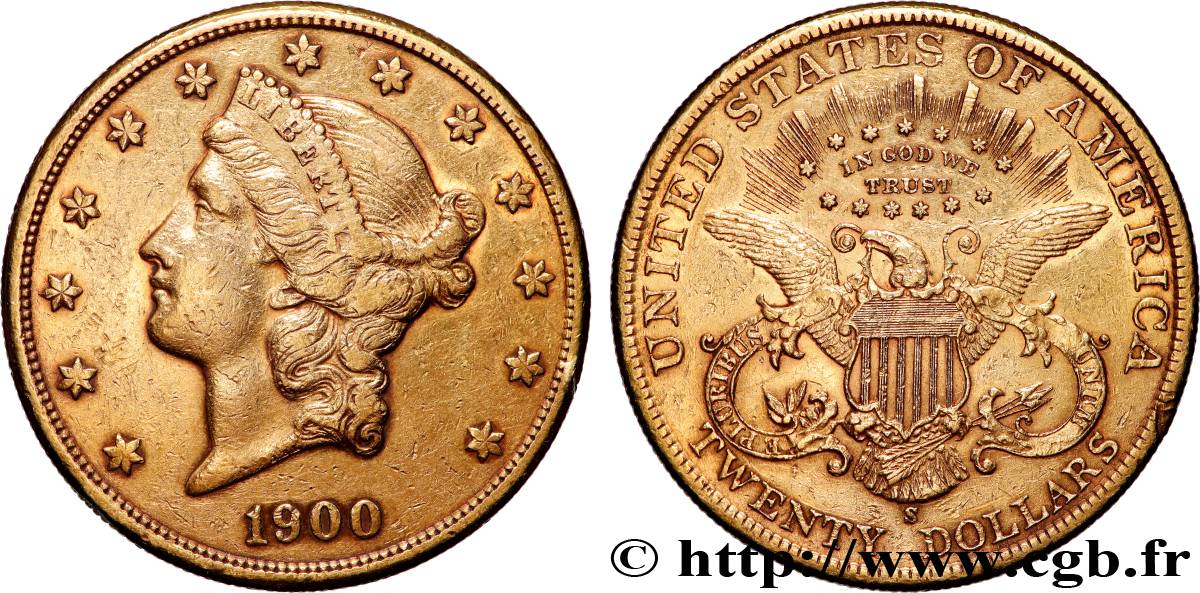 GOLD, PALLADIUM & PLATINUM INVESTMENT 20 Dollars  Liberty  1900 San Francisco VF 
