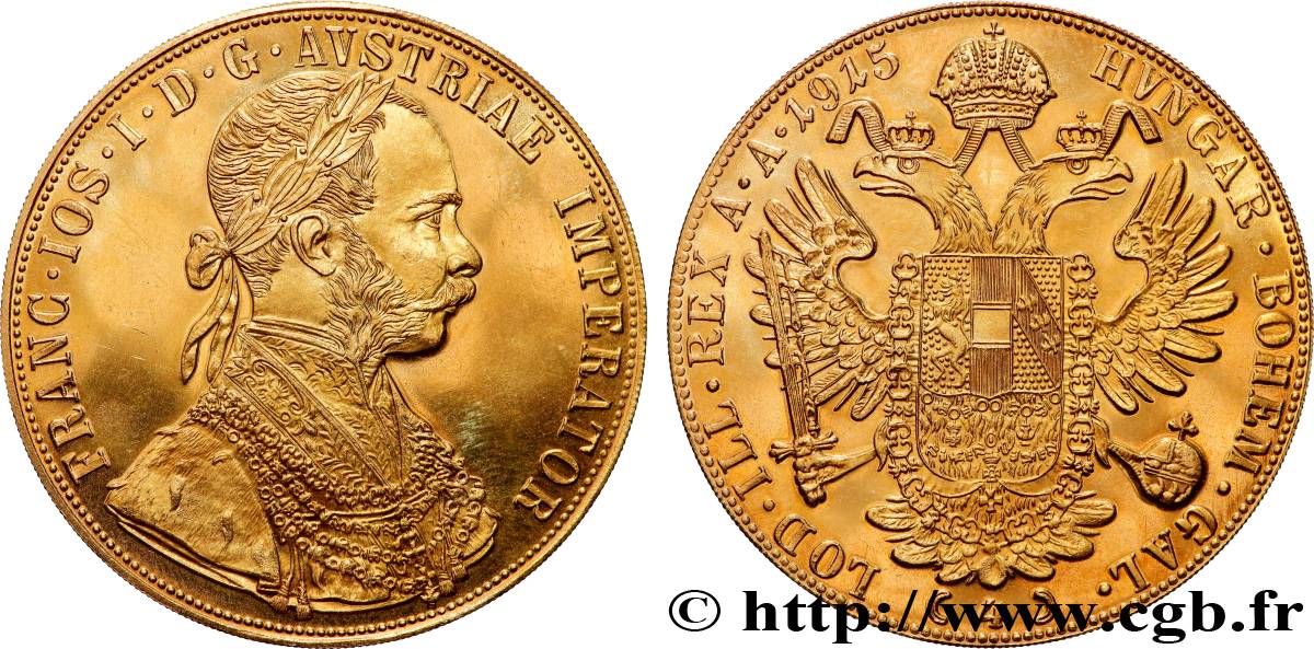 OR, PALLADIUM ET PLATINE INVESTISSEMENT 4 Ducats, refrappe moderne François Joseph  1915  SPL 