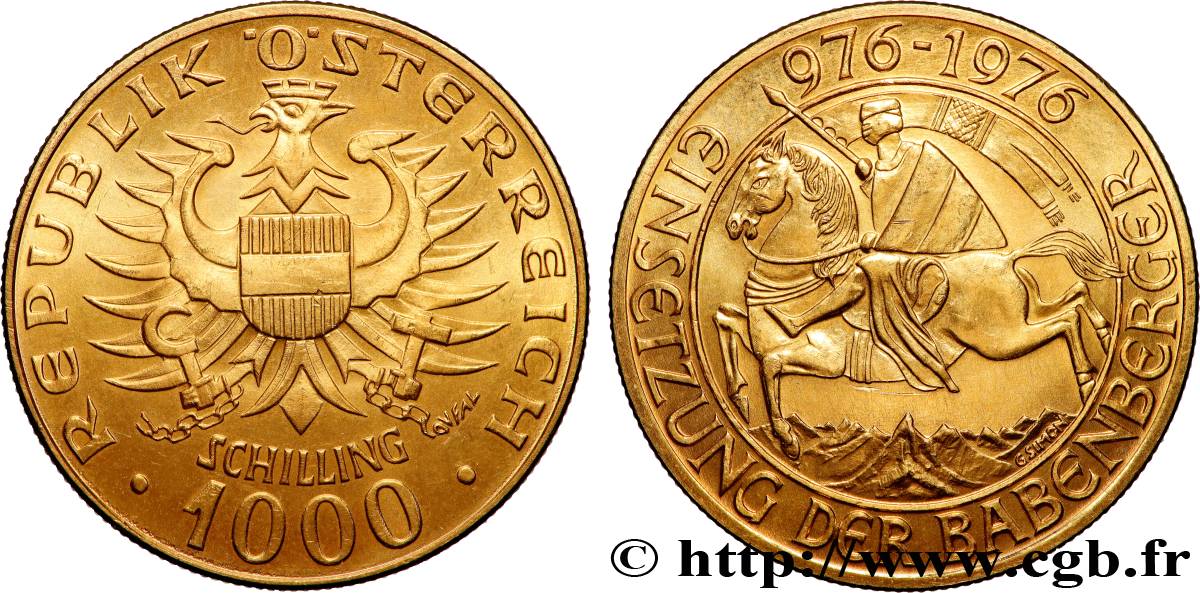 GOLD, PALLADIUM & PLATINUM INVESTMENT 1000 Schilling or, millénaire de la Maison de Babenberg 1976 Vienne MS 
