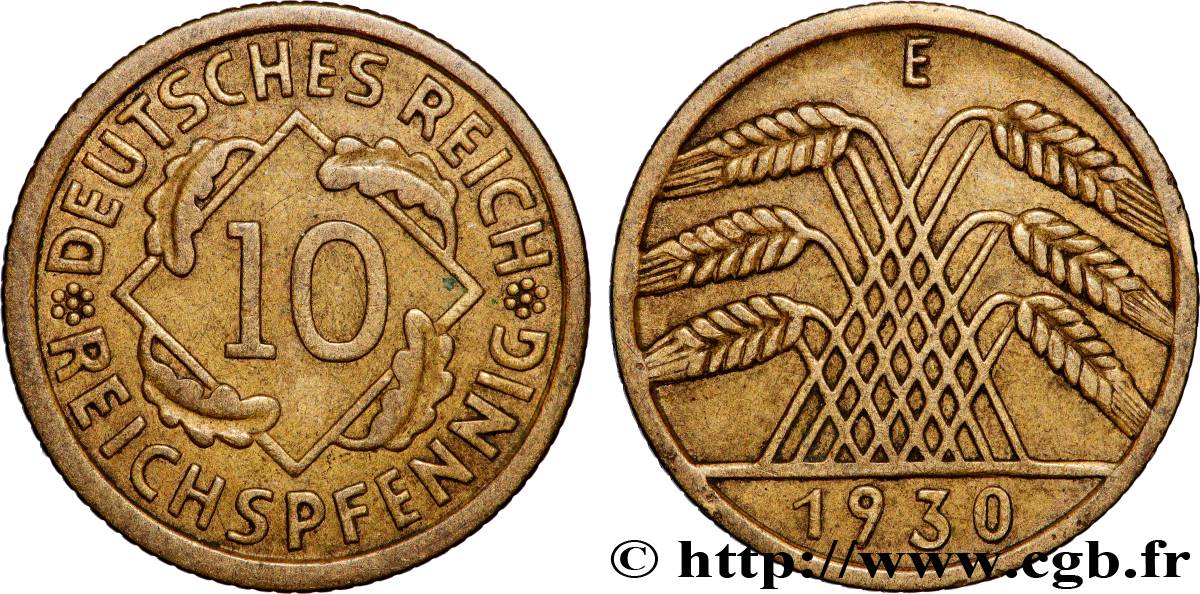 ALLEMAGNE 10 Reichspfennig gerbe de blé 1930 Muldenhütten - E TTB 