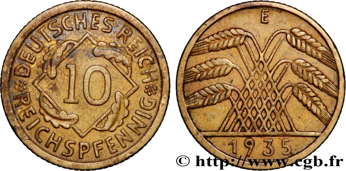 GERMANY 10 Reichspfennig gerbe de blé 1935 Muldenhütten - E XF 