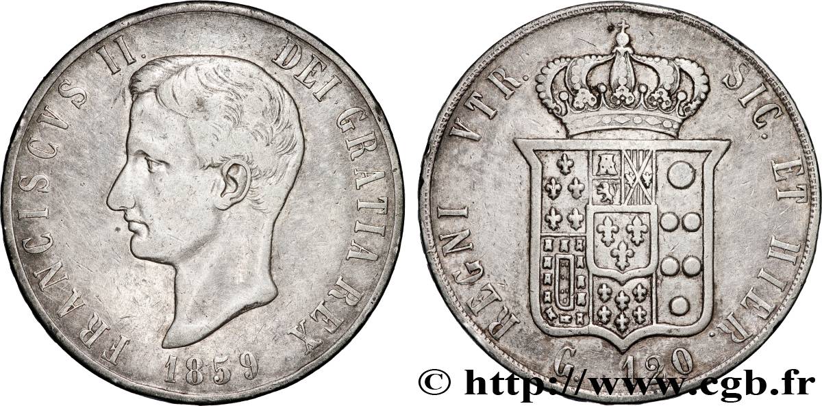 ITALIA - REINO DE LAS DOS SICILIAS - FRANCISCO II 120 Grana  1859 Naples MBC 