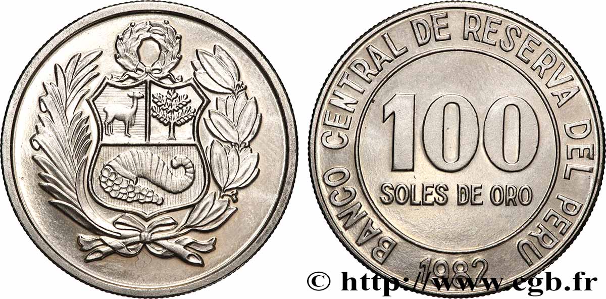 PÉROU 100 Soles de Oro 1982  SPL 