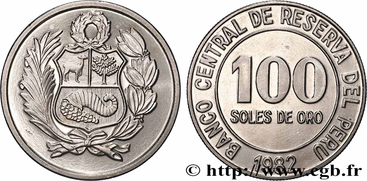 PÉROU 100 Soles de Oro 1982  SPL 