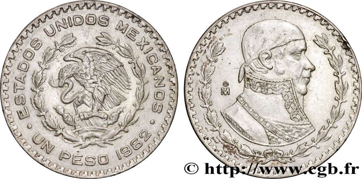 MEXICO 1 Peso Jose Morelos y Pavon 1962 Mexico XF 