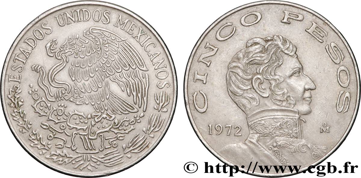 MEXICO 5 Pesos Vicente Guerrero 1972 Mexico AU 