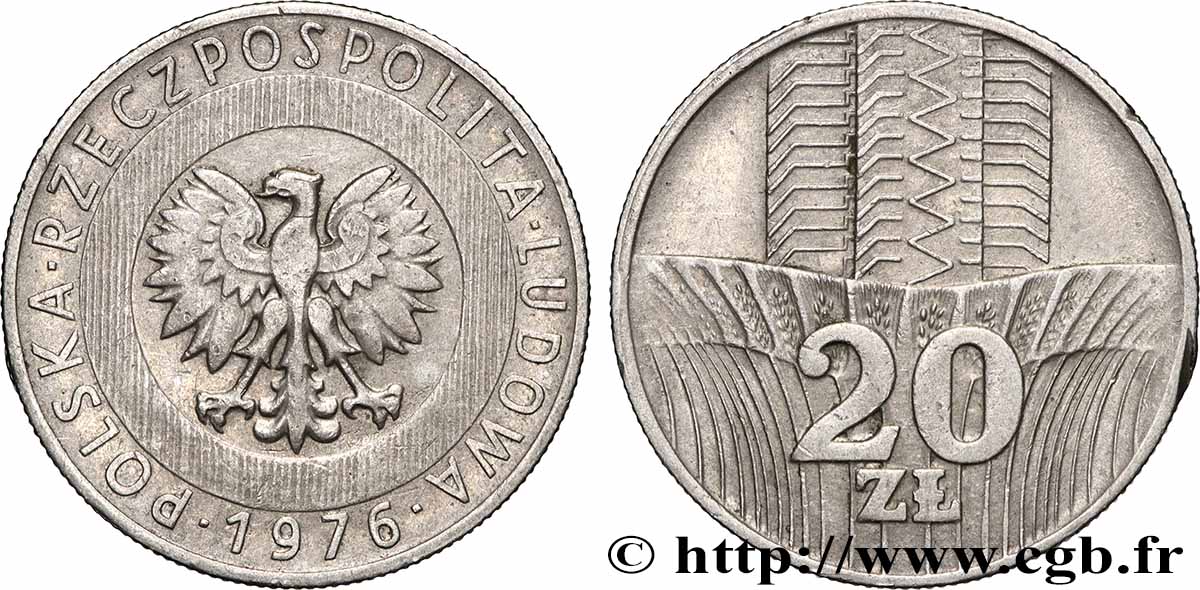 POLOGNE 20 Zlotych aigle  1976 Varsovie SUP 