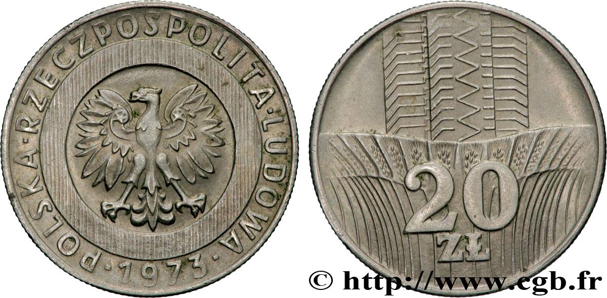 POLAND 20 Zlotych aigle  1976 Varsovie AU 