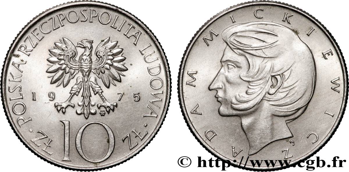 POLEN 10 Zlotych aigle / Adam Mickiewicz 1975 Varsovie VZ 